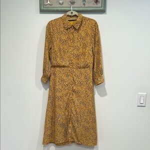 New York & Company Yellow Gold Buttoned Midi Dress medium leopard cheetah